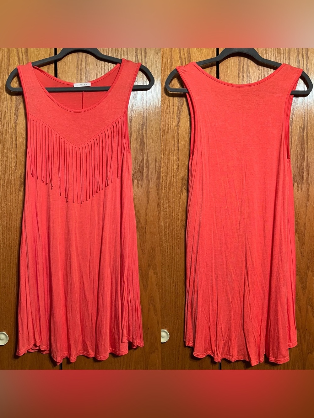 Reborn J Coral Red Fringe Mini Dress